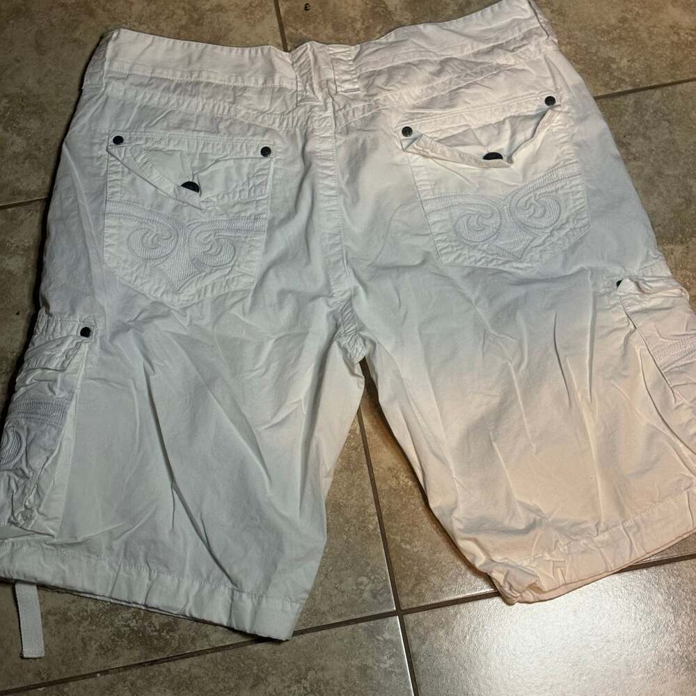 Affliction Men's Cargo Shorts white Cotton Size 40 Design Y2K